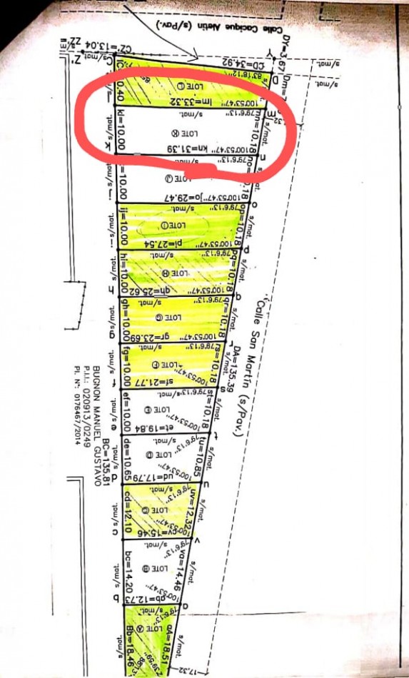 LOTE  K  - TERRENO EN CALLE SAN MARTIN, SAN JAVIER